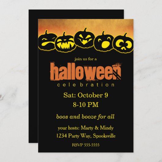 Jack-o-lantern Row Halloween Kaart (Voorkant / Achterkant)