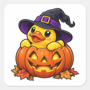 Jack-o'-Lantern Rubber Eend Halloween Vierkante Sticker