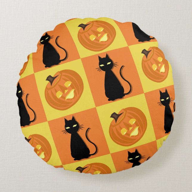Jack-o’-lantern throw pillow rond kussen (Voorkant)
