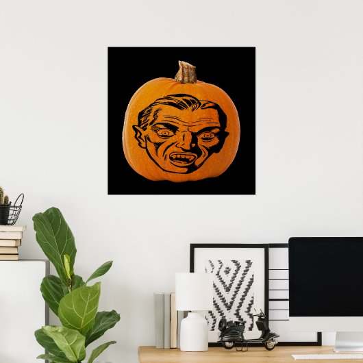Jack o' Lantern Vampier Gezicht, Halloween Pompoen Poster (Thuiskantoor)