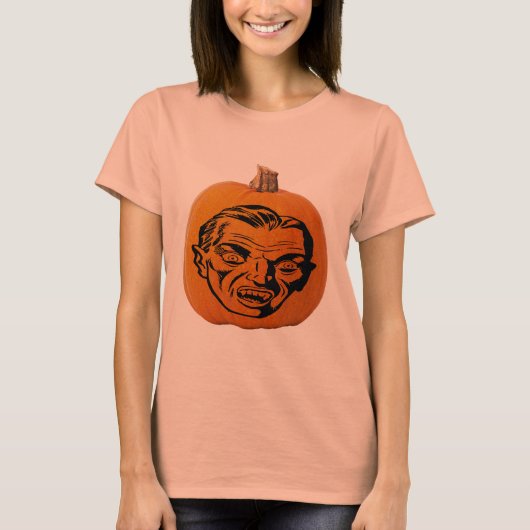 Jack o' Lantern Vampire Face, Halloween Pumpkin T-shirt (Voorkant)