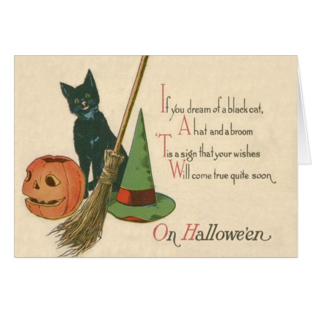 Jack O' Lantern Zwarte Kat Heksenhoed Bezem (Voorkant Horizontaal)