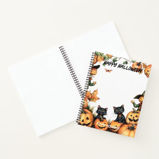 Jack o Lantern, zwarte katten en vogelverschrikker Notitieboek (Binnen)