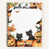 Jack o Lantern, zwarte katten en vogelverschrikker Notitieboek (Voorkant)