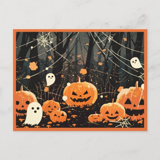 Jack O' Lanterns and Ghosts in Halloween Forest Briefkaart (Voorkant)