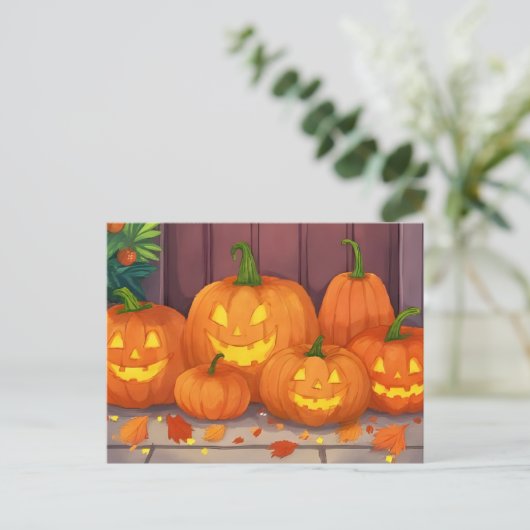 Jack-O-Lanterns | Halloween Waterverf pompoenen Feestdagenkaart (Staand voorkant)