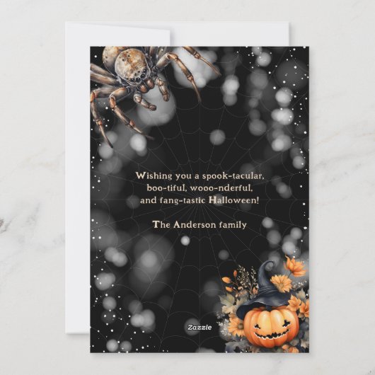 Jack-O'-Lanterns Spinnen Webs Foto Halloween Kaart (Achterkant)
