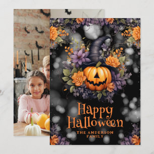Jack O'Lantern Bloemen Foto Halloween Kaart