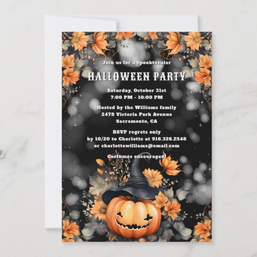 Jack O'Lantern Bloemen Halloween Party Kaart (Voorkant)