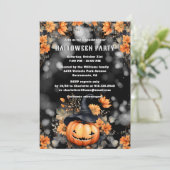 Jack O'Lantern Bloemen Halloween Party Kaart (Staand voorkant)