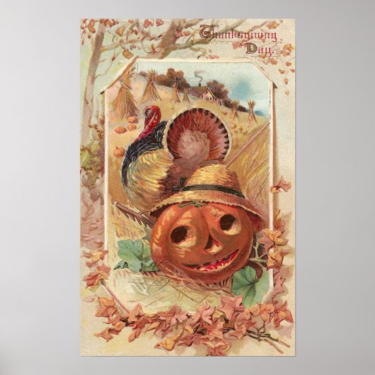 Jack O'Lantern en de  Thanksgiving Turkije Poster (Voorkant)