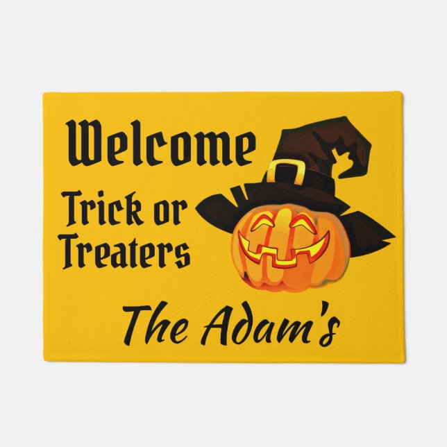 Jack O'Lantern Halloween Welcome Trick of Treers Deurmat (Voorkant)