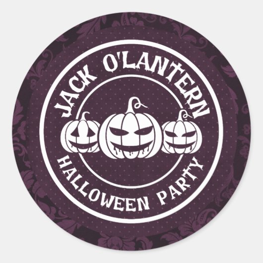 Jack O'Lantern Halloweenfeest Donkerpaars Ronde Sticker (Voorkant)