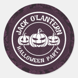 Jack O'Lantern Halloweenfeest Donkerpaars Ronde Sticker