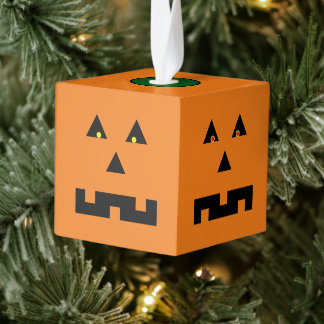 Jack O'Lantern Houten Kubus Halloween Ornament