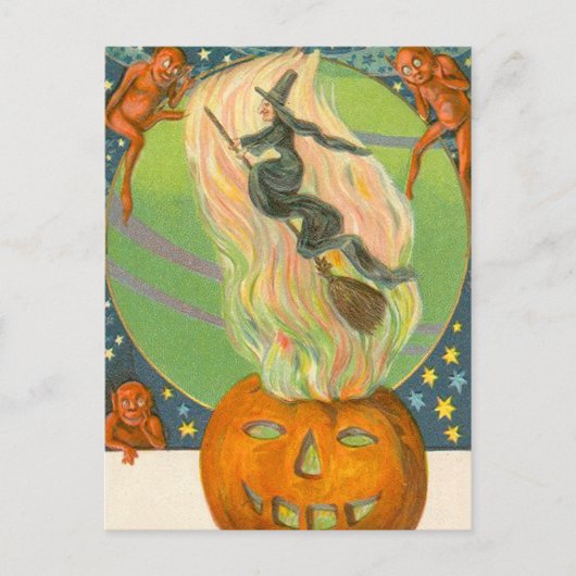 Jack O'Lantern pompoen heks vuur demon Briefkaart (Voorkant)