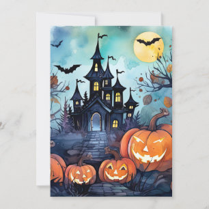 Jack O'Lanterns Bats Haunted Mansion Halloween Feestdagenkaart