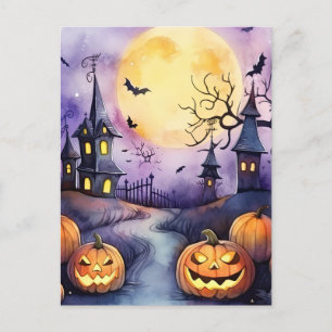 Jack O'Lanterns Bats Moon Cemetery Halloween Night Feestdagenkaart