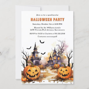 Jack O'Lanterns Bats Witch Halloween Party Kaart