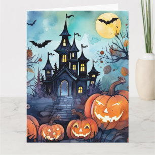 Jack O'Lanterns spookachtige herenhuis Halloween Kaart