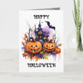 Jack o'Lanterns spookhuis Halloween Kaart (Voorkant)
