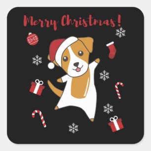 Jack Russel Christmas Dog Winter Animals Dogs Vierkante Sticker