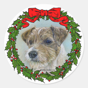 Jack Russel Hond Kerstmis Ronde Sticker