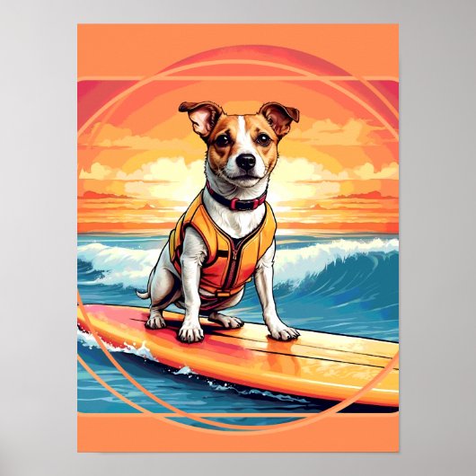 Jack Russel Terrier Surfing Poster (Voorkant)