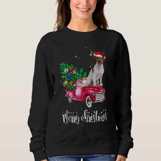 Jack Russell Christmas Ride Red Truck Trui (Voorkant)