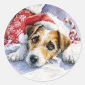 Jack Russell Christmas Round Sticker (Voorkant)