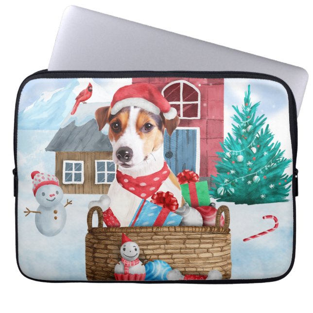 Jack Russell Dog in het sneeuwbalhuis Laptop Sleeve (Voorkant)