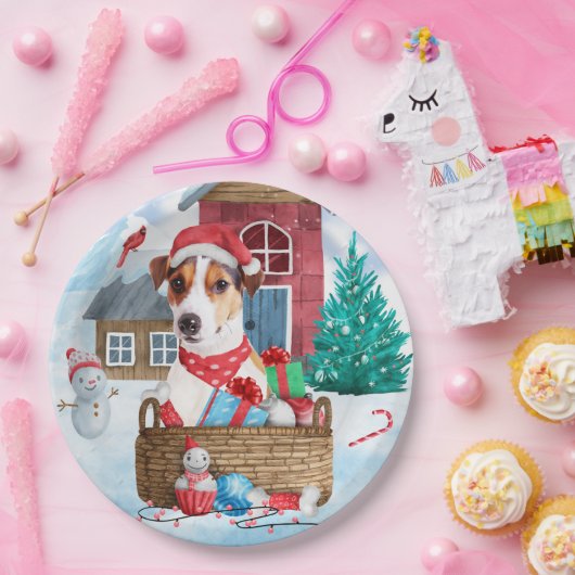 Jack Russell Dog in het sneeuwbalhuis Papieren Bordje (Feest)