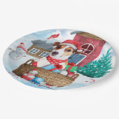 Jack Russell Dog in het sneeuwbalhuis Papieren Bordje (Gekanteld)