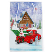 Jack Russell Dog in kerstcadeauwagen Medium Cadeauzakje (Voorkant)