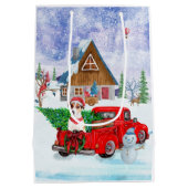 Jack Russell Dog in kerstcadeauwagen Medium Cadeauzakje (Achterkant)