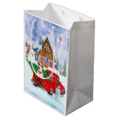 Jack Russell Dog in kerstcadeauwagen Medium Cadeauzakje (Achterkant Gekanteld)