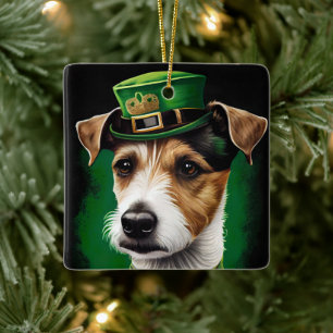 Jack Russell Dog in St. Patrick's Day Dress Keramisch Ornament