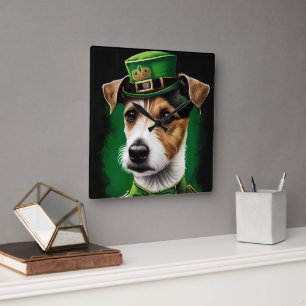 Jack Russell Dog in St. Patrick's Day Dress Vierkante Klok