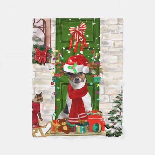 Jack Russell Dog Kerstmis Fleece Deken (Voorkant)