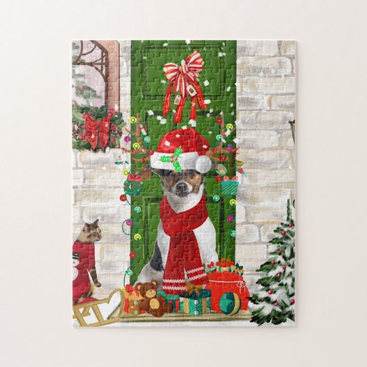Jack Russell Dog Kerstmis Legpuzzel (Verticaal)