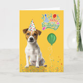 Jack Russell Dog Party Hat Yellow Birthday Kaart (Voorkant)
