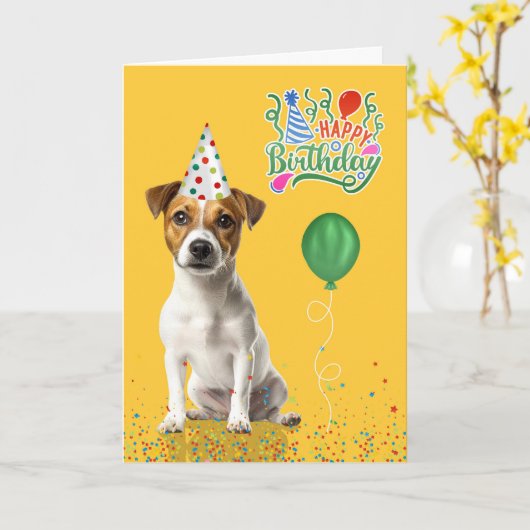 Jack Russell Dog Party Hat Yellow Birthday Kaart (Gele Bloem)
