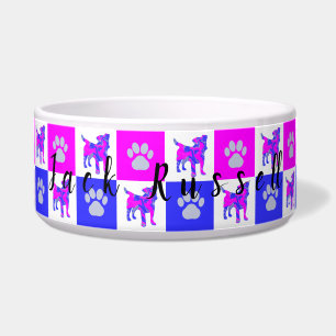 Jack Russell Dog & Paw Hot Pink & Blue Pet Bowl Voerbakje