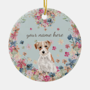 Jack Russell Dog Puppy Flower Circle lijst Keramisch Ornament