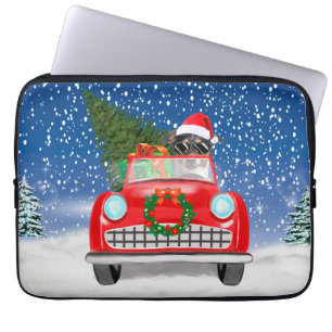 Jack Russell Dog rijdt met sneeuwkerst Laptop Sleeve