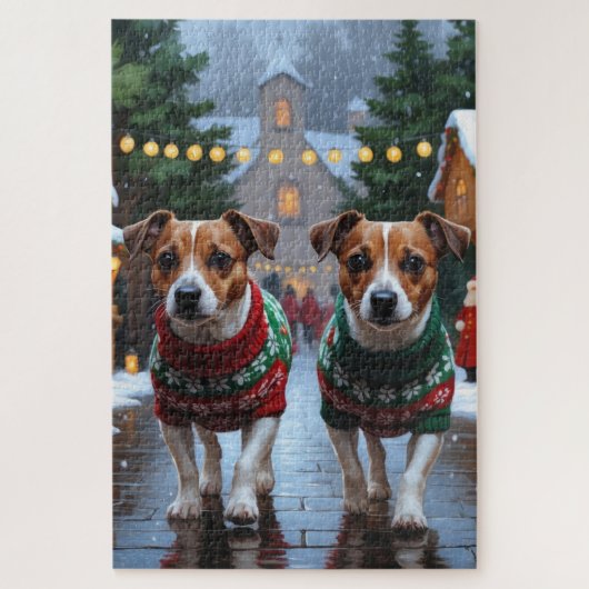 Jack Russell Dogs Christmas Snow Holiday Legpuzzel (Verticaal)