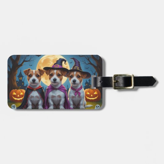 Jack Russell Dogs Pumpkin Halloween Grappig Bagagelabel (Voorkant horizontaal)