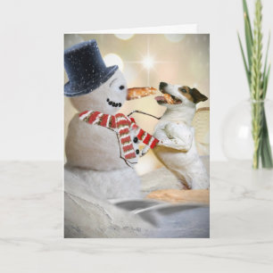 Jack Russell eet de neus van Snowman Feestdagen Kaart