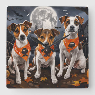 Jack Russell Halloween Spooky Vierkante Klok
