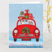 Jack Russell Hond In Auto Met Kerstman  Kaart (Gele Bloem)